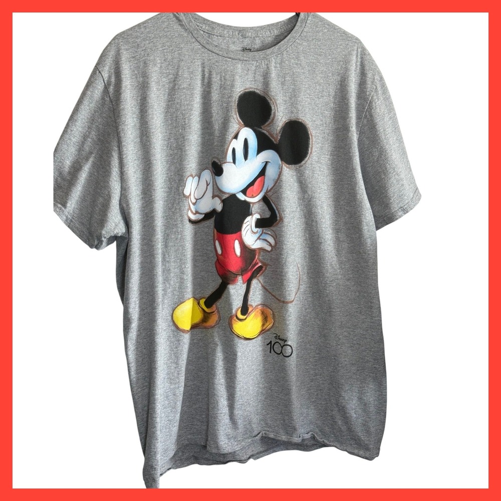 Disney 100 Mickey Mouse Graphic T-Shirt Mens XL Heather Gray Anniversary Tee